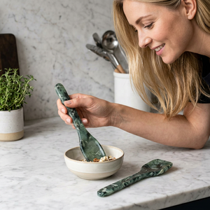 Handmade Eco-Friendly Resin Salad <b>Server</b> with Spoon and Fork Light Green Color Dishwasher Safe for Kitchen & Tabletop Use - Product Image 1