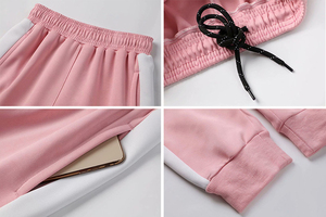 Women Pink Tracksuit Full Sleeve Half-Zip Sporty Jogger <b>Set</b> Breathable Polyester Cotton Solid Color Pants With Side - Product Image 5