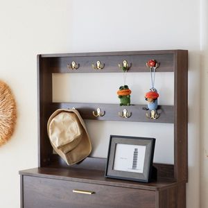 Brown Entryway Bedroom Armoire with Hanging Rod Shoe Cabinet and Wardrobe Closet Drawers and Shelves Handles - Product Image 5