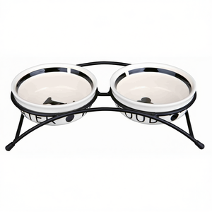 Comederos de cerámica para mascotas con soporte, 2 x 0.25 L, blanco y negro, para agua y comida - Product Image 3