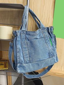 Bolsa de Mano Grande de Tela de Algodón con Letras en Mezclilla Desgastada, de Alta Calidad, para Uso Diario y Compras, Informal, para Mujer - Product Image 2