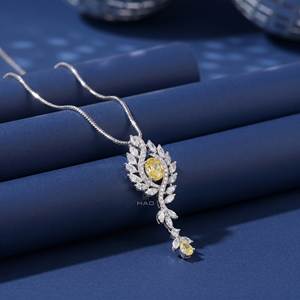 Collier pendentif floral en diamant jaune cultivé en laboratoire, coupe marquise, poire, ovale, bijoux fins élégants et luxueux, cadeau pour femme - Product Image 2