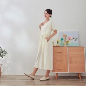 Robe midi d'été en coton vintage, taille haute, respirante, faite à la main, à manches courtes, en gaze douce et légère, pour la maison, grande taille - Product Image 1