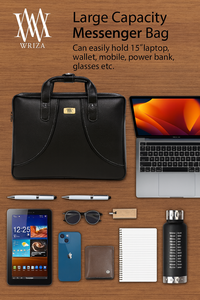 Bandolera de cuero genuino de oficina para hombre de alta calidad, correa ajustable grande, característica RFID duradera, estilo moderno negro Premium - Product Image 6