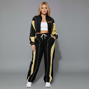 Women's Plus Size <b>Black</b> Gold <b>windbreaker</b> Tracksuit Set Sporty Full Sleeve Loose Fit Drawstring Pants Heat Transfer Print Autumn - Product Image 4
