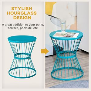 Tavolino da Giardino in Acciaio da 16 Pollici con Design a Clessidra, Tavolo d'Appoggio per Esterni e Interni, Blu - Product Image 4