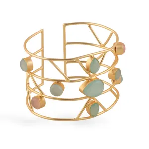 Seaila Women's <b>Art</b> <b>Deco</b>-Inspired Modern Gold Plated Adjustable Handmade Cuff <b>Bracelet</b> Bulk Fashion Jewelry - Product Image 3