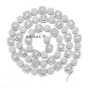 Moissanite <b>Statement</b> <b>Necklace</b> S925 Silver Rhodium Plated Geometric Link Chain Luxury Unisex Everyday Wear - Product Image 3