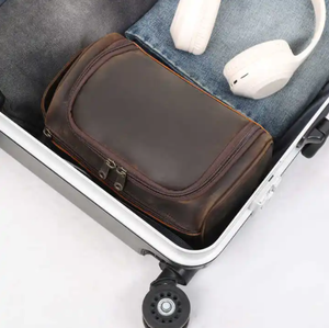 Neceser de Viaje con Doble Cierre, Bolsa de Aseo para Hombre con Bolsillo para Teléfono, Bolsa de Cosméticos de Cuero para Hombre, Bolsa de Aseo Casual - Product Image 5