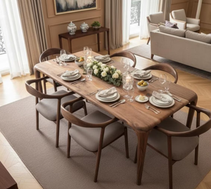 Table à manger en chêne massif américain, design rustique moderne et contemporain, meubles de salle à manger pour usage domestique - Product Image 2