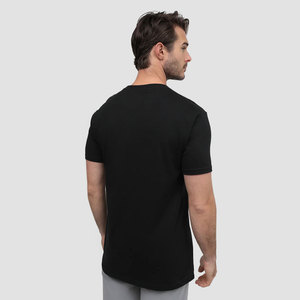 Camiseta de algodón para hombre, negra, de manga corta, cuello redondo, corte regular, estilo casual, tejido de punto, teñido liso, con bolsillo frontal. - Product Image 3