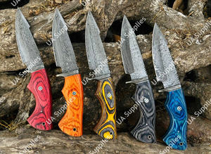 Cuchillo de Caza Táctico de Supervivencia de Hoja Fija Forjado a Mano en Acero de Damasco con Punta Caída y Mango de Madera Pakka, OEM - ¡Producto Superventas! - Product Image 4