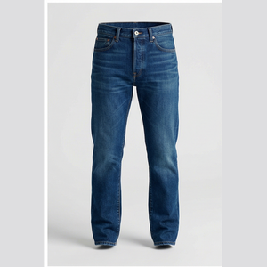 Jean en denim coupe droite délavé foncé pour homme, taille mi-haute, en coton, style décontracté automne - Product Image 1