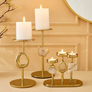 Porte-bougie en métal lourd au design unique pour salle à manger, ensemble de porte-bougie en aluminium - Product Image 1