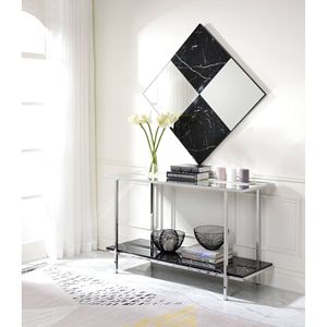Angwin Faux <b>Marble</b> and Chrome <b>Console</b> <b>Table</b> with Mirrored Finish - Product Image 1