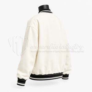 Chaqueta Universitaria Unisex Personalizada, Negra con Rayas, Cuello Acanalado, Botones a Presión, Chaqueta Letterman, Fabricante OEM al por Mayor - Product Image 4