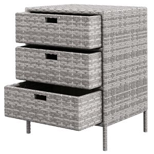 Mobiletto portaoggetti a 3 cassetti in rattan grigio, organizer per piscina in vimini PE con portasciugamani da esterno - Product Image 1