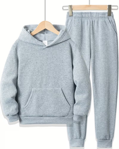 Men's Light Green Hoodie Sweatpants Set Solid Color Casual Winter Wear Polyester/Cotton French Terry Knitted Fabric Breathable - Product Image 1