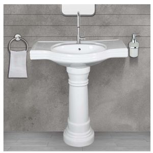 Lavabo de cerámica de alta resistencia con pedestal, 790x485x850mm, lavabo de porcelana para baño, lavabo independiente para lavar ropa - Product Image 5