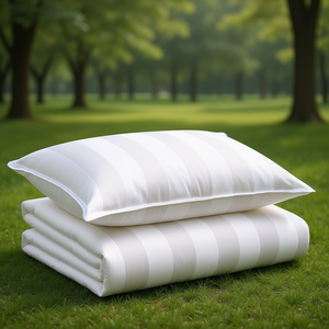 Juego de Sábanas de Algodón Egipcio, 4 Piezas, Blanco con Rayas Satinadas de 2CM, 300 Hilos, Estilo Americano, Diseño Sólido, para Cama King Size, Hotel y Hogar - Product Image 1