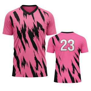 Camiseta de Fútbol con Rayas de Tigre Rosa y Negro, Cuello en V, Manga Corta, Unisex, Secado Rápido, 100% Poliéster, Impresión Sublimada, Talla Adulto - Product Image 1