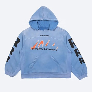 Sweat à capuche oversize en molleton de coton style hip-hop coréen, avec broderie et impression graphique personnalisée, effet délavé, coupe ample et épaules tombantes - Product Image 1