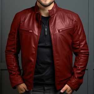Cross-Border <b>Mens</b> Autumn Leather Varsity Jacket New Fashion Plus Size Hooded High Street Front Horizontal Zipper Solid Stand - Product Image 4