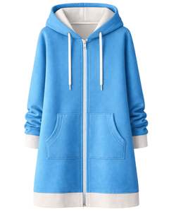 Sudadera con capucha larga con cremallera, color azul cielo, abrigo de invierno de forro polar para mujer, ropa exterior informal de gran tamaño con bolsillos, OEM, fábrica personalizada - Product Image 1