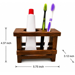Dark Solid Wood Toothbrush and <b>Toothpaste</b> Rack <b>Holder</b> in Classic Style Modern Bathroom Accessories - Product Image 3