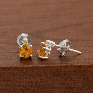 Pendientes de Plata de Ley S925 con Citrino Naranja en Forma de Estrella, Corte Redondo, Joyería Fina Clásica para Uso Diario de Mujer - Product Image 4