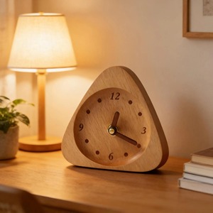 Triangle Shape Wooden <b>Table</b> <b>Clock</b> Decorative Desk Timepiece For Study <b>Table</b> Time Display And Workspace Desk Accessory - Product Image 4
