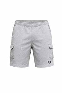 Shorts cargo gris en coton pour hommes, style streetwear décontracté, taille élastique, poches utilitaires, fabrication de marque avec logo personnalisé - Product Image 3