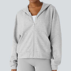 Sweat-shirt à capuche pour femme, style streetwear, coupe courte, fermeture éclair intégrale, épaules tombantes, anti-boulochage, logo imprimé en 3D personnalisé, respirant - Product Image 1