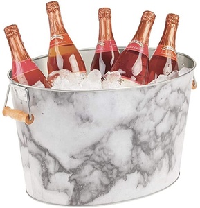 Marble Gray Metal Bottle Cooler Decorative Drinks Cooler with Handles Ideal as a Drinks Tub for Wine <b>Beer</b> Champagne Customizable - Product Image 1