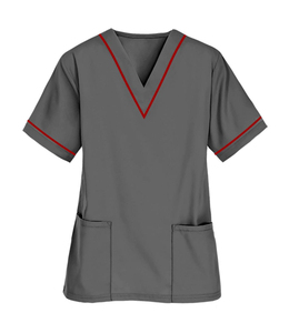 Unisex High Quality Needle Detection Seamless Fusing Scrub Top Short Sleeve Hospital Uniform Front Pocket Design Woven Polyester - Product Image 1