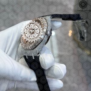 Charm Jewels Luxury Stainless Steel <b>Watch</b> <b>Diamond</b> Encrusted Analog Quartz 43mm Round Case Rubber Band Unisex - Product Image 6