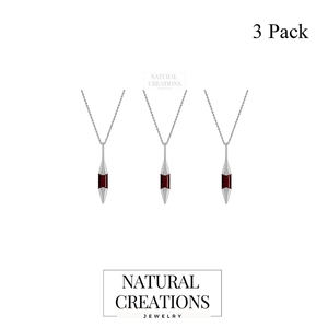 Pendentif unisexe classique en argent plaqué de qualité supérieure avec grenat taille baguette, design unique et sertissage clos - Product Image 3