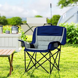 Light Gray <b>Padded</b> Portable Folding Camping <b>Chair</b> for Adults with Side Pockets Cup Holders Carry Bag OEM Logo Iron Metal - Product Image 2