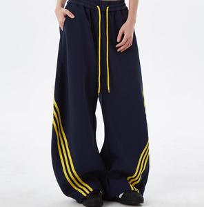 Custom Low MOQ Lightweight Mid Waist <b>Drawstring</b> Closure Breathable Casual Wide-leg 3 Stripes Oversized Sweatpants for Men Street - Product Image 3