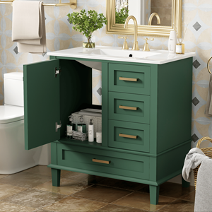 Mobile bagno moderno verde da 30 pollici con lavabo integrato e ante a chiusura ammortizzata - Product Image 3