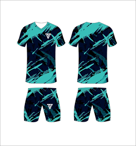 Custom Sublimated Blue Geometric <b>Soccer</b> Jersey Set for Men V-Neck Short Sleeve Moisture Wicking Athletic Fit - Product Image 1