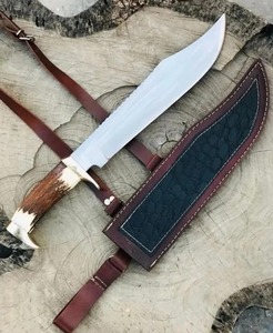 Couteau Bowie de 17 pouces, acier D2 pleine longueur, manche en bois de cerf, étui en cuir, chasse, camping, survie - Product Image 3