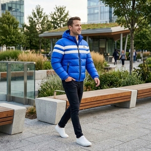 Veste matelassée à capuche bleue et blanche pour homme, manteau d'hiver chaud, veste d'extérieur, vente en gros ONE APEX Apparel - Product Image 5