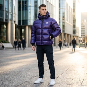 Men's Purple Hooded Puffer Jacket <b>Warm</b> Quilted Winter Outdoor <b>Coat</b> Lightweight <b>Waterproof</b> Jacket One Apex - Product Image 5