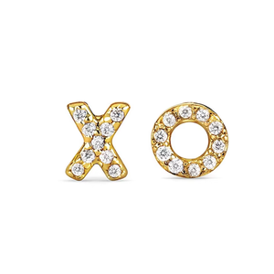 Boucles d'oreilles clous XO en diamant rond naturel 0,25 CTTW |   Bijou en or jaune 14 carats avec motif lettre d'amour |   Véritable bijouterie fine pour femmes, cadeau - Product Image 2