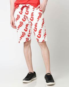 Pantalones cortos blancos con estampado de letras para hombre, con cordón en la cintura y bolsillos, estilo casual - Product Image 1