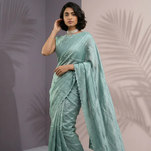 ผ้าไหมราสเบอร์รี่แท้ปักลายอีลิท วีฟส์ พร้อมงานเลเฮริยาและขอบประดับเลื่อม - Product Image 1