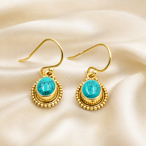 925 Sterling <b>Silver</b> Turquoise Dangle Earrings Vintage Boho <b>Beaded</b> Drop Earrings Rose Gold Yellow Gold Plated Gift Jewellry Her - Product Image 4