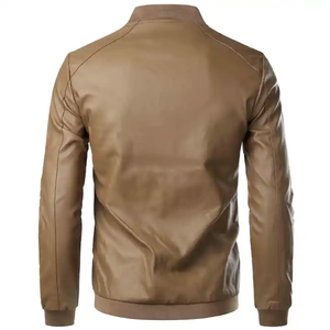 <b>Long</b> Sleeves Zip up Men's Winter New Fashion Solid Color <b>Leather</b> <b>Jackets</b> for Men - Product Image 5