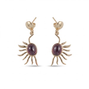 Boucles d'oreilles pendantes en grenat naturel plaqué or, motif soleil, bijoux célestes faits à la main, pierres précieuses délicates, cadeau pour femme - Product Image 1